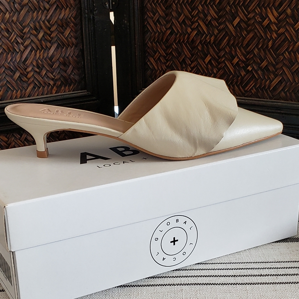 NEW- Marlene Ruffle Heel in Bone Napa